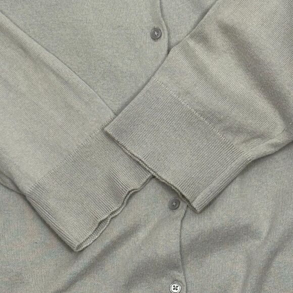 Ann Taylor Loft Cardigan XL Gray Cotton 3/4 Sleeve Preppy Sweater Cottagecore - Picture 3 of 5